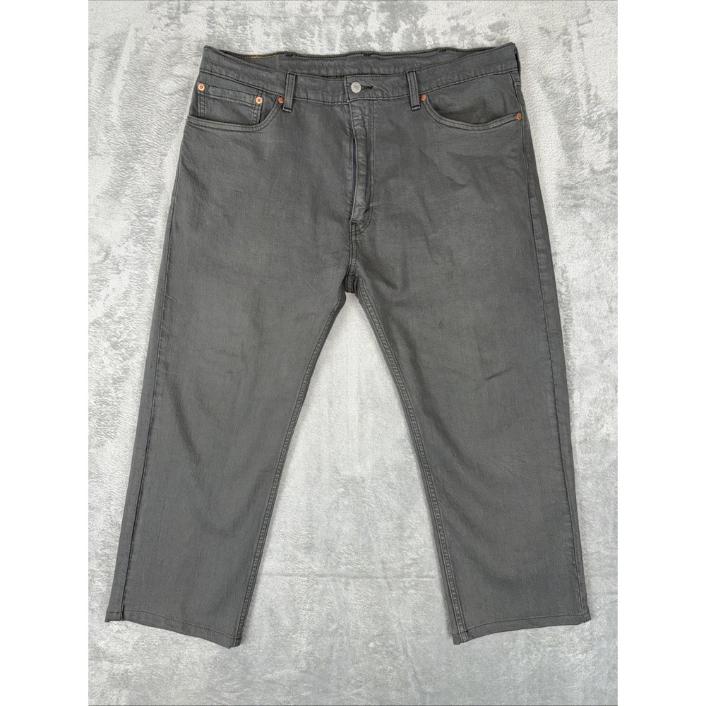 Levis 505 Regular Fit Denim Gray Jeans (38x25 CUSTOM) White Tab Straight Stretch